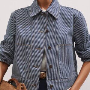 ME+EM Navy & White Striped Denim Jacket Size 4